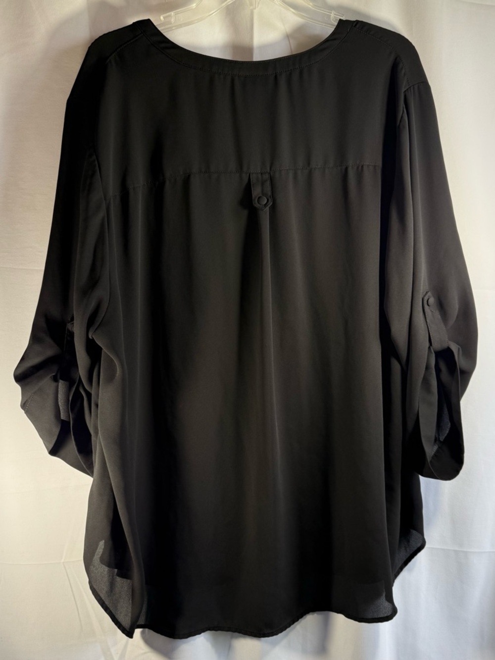 Torrid Black Split-Neck Roll-Sleeve Semi-Sheer Blouse Size 3 (3X) - Picture 7 of 11